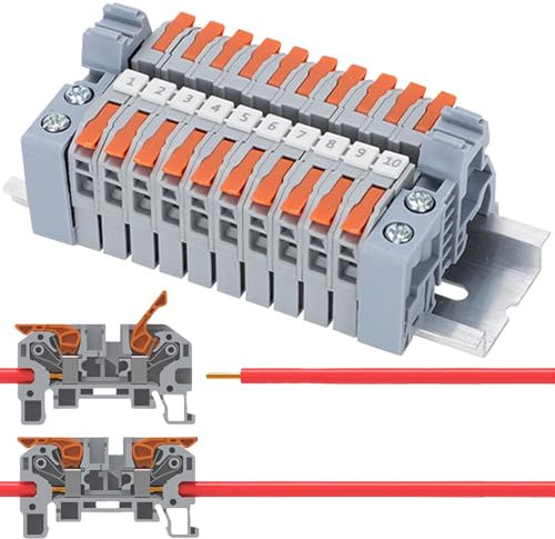 10 Pezzi Morsetti Elettrici 0,5-2,5mm² Kit Morsettiera su Guida Din,Connettori Elettrici Rapidi con Guida DIN per Cablaggio Rapido per Terminali di Connessione Elettrica Conduttivi Precis