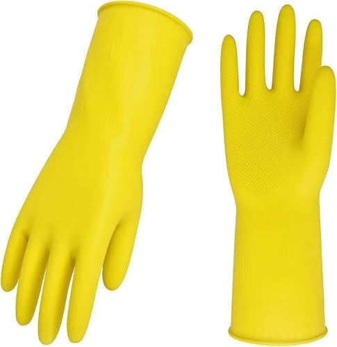 APXB 4/10 Pairs Rubber Gloves S/M/L Long Sleeve Household Washing Up Kitchen Cleaning Heavy Duty Dish Scrubber Dishes Food Non-slip Grip, Reusable, Kitchen, Bathroom & Multipurpose (12, Small)