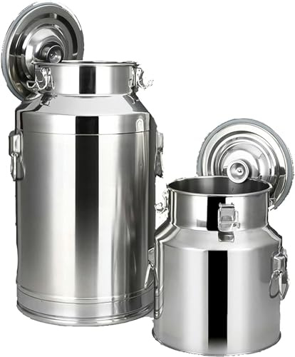 Lechera de acero inoxidable, jarra de leche resistente con asa de transporte y tapa sellada, recipiente de almacenamiento de líquidos para leche, vino y más