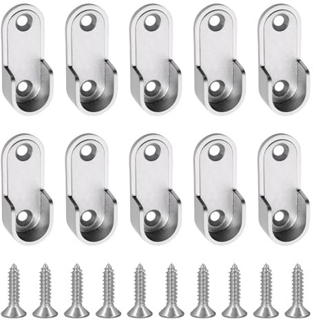 10 Pezzi Guardaroba Asta di Supporto, Supporto per Asta Appendiabiti, Armadio Appendiabiti con Staffa per Binario Ovale, Supporto Tubo Armadio per Mobili Armadio con 20 Viti