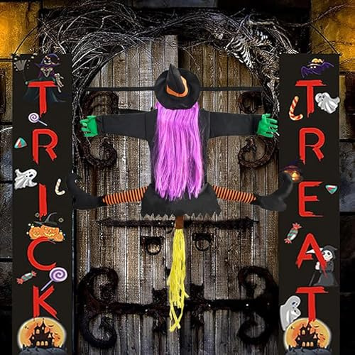 Strega Halloween,100cm H Strega Che Si Schianta Sull'albero Addobbi Halloween Decorazioni Esterno, Decorazione Ornamenti per Esterni appesi a Streghe per Cortile, Giardino Albero (Gambe arancioni)
