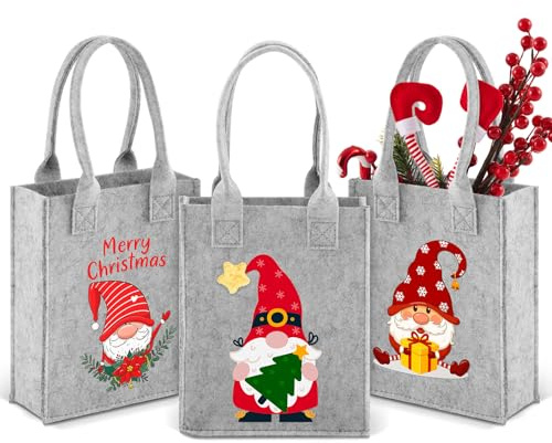 Xuniea 3 Stück Weihnachten Geschenktüte Filz Geschenktasche 22 x 18 x 7 cm Weihnachtstaschen Weihnachtswichtel Partytüten mit Griffen Geschenkverpackung für Gastgeschenke Weihnachtsfeiern