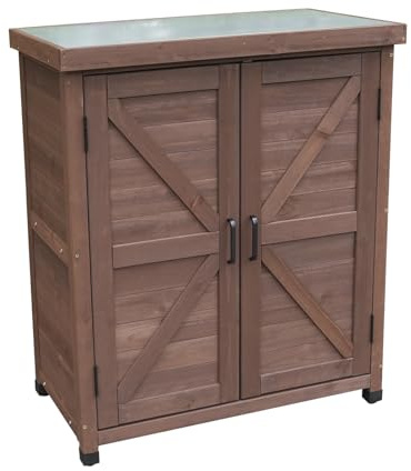 OAFNLWU Outdoor Gartenschrank aus Holz, 80 x 45 x 93 cm, Grau, Wasserfest, Höhenverstellbare Füße, 2 Türen, 2 Einlegeböden (Kaffee)