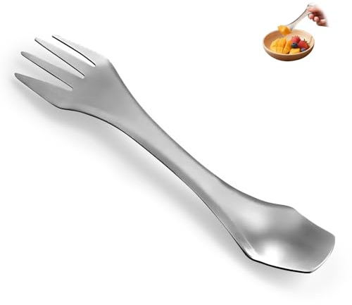 Ztolbriy Spork Titane 3 en 1 Fourchette Cuillère Couteau Léger Ustensile de Camping Multifonction Réutilisable Incassable pour Randonnée Voyage Plein Air