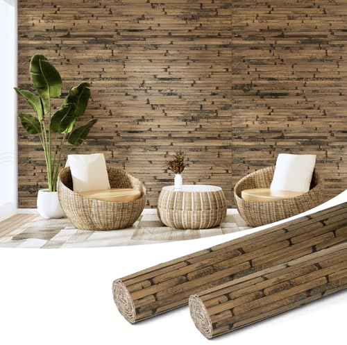 Art3d Natural Bamboo Wall Panel for Interior Wall Decor, Renewable Pole Wrap Wainscoting Paneling for Wall Ceiling Furniture Cabinet Office, 48 x 96 Inch, 2-Pack - Dark Burned