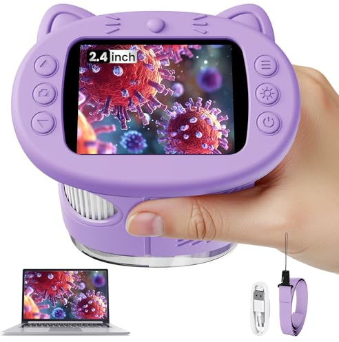 Vorth Mikroskop für Kinder, 2.4 Zoll Digitales Mikroskop mit 1000-facher Vergrößerung, Tragbares Taschenmikroskop, Pädagogisches Weihnachten Spielzeug für Kinder ab 4 5 6 7 8 9 10 11 12+, Lila