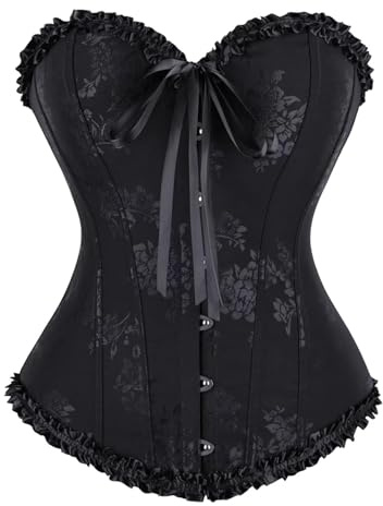 AIGOUT Renässans korsett toppar för kvinnor plus size, Svart, XXS