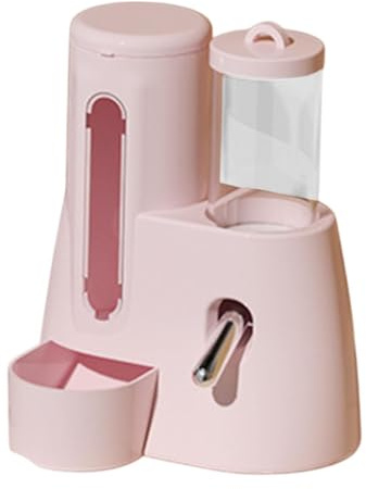 Comedero automático para hámster y botella de agua de 80 ml, dispensador automático, cuenco ligero y transparente para animales pequeños, jerbos enanos, 80 ml, color rosa