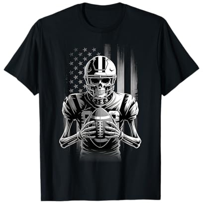 American Football Skeleton USA Flag Halloween Men Teens Boys T-Shirt