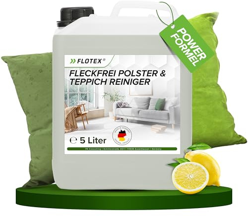 FLOTEX Teppichreiniger & Polsterreiniger Konzentrat 5L | Waschsauger Reinigungsmittel für Sofa, Teppich & Textilien | Teppichreiniger Waschsauger Mittel mit Citrus Duft | Made In Germany
