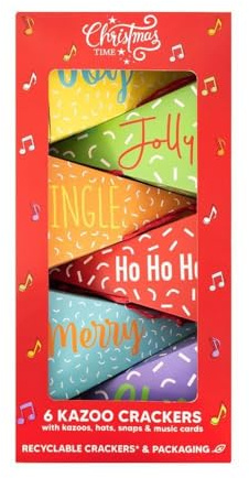 Carousel Home Pyramid Kazoo Christmas Crackers | Set of 6 Musical Game Crackers with Hats, Snaps & Tune Cards | Fun Family Christmas Game