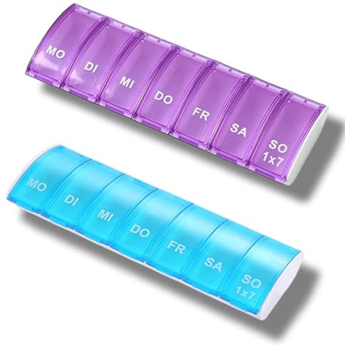 2 Stück Tablettenbox 7 Tage, Pillendose 7 Tage für Vitamine, Nahrungsergänzungsmittel und Medikamente, Medikamentenbox 7 Tage für Unterwegs Aufbewahrung ﻿