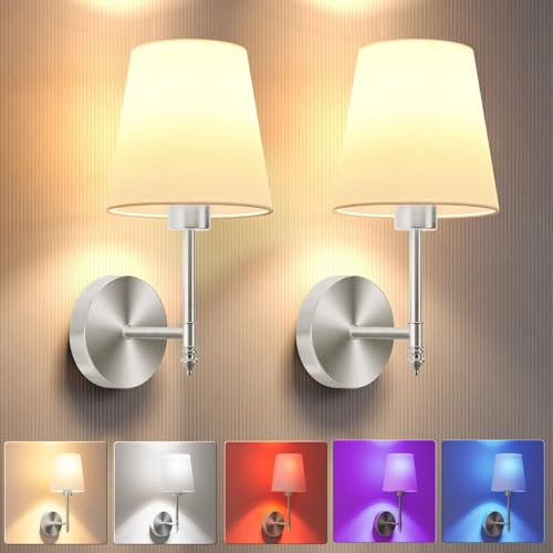 Rechargeable Wall Lights, Set of 2 Battery Operated Wall Sconces Smart Sconce Wireless Lamp 5200mAh Cordless LED Wall Light with Remote for Bedroom, Living Room (Silver)