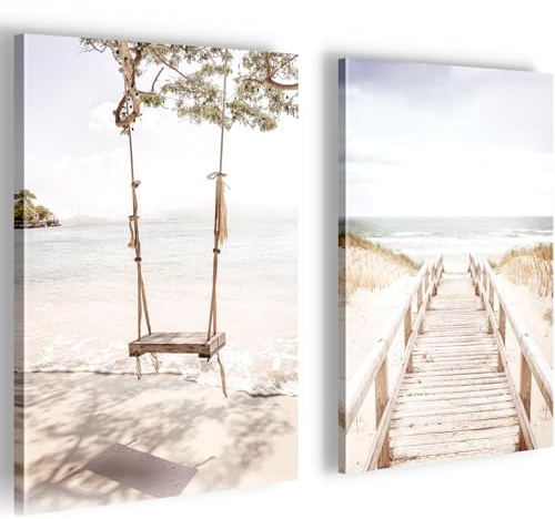 Novart Wandbilder Boho 2 Teilig Wandbilder für Wohnzimmer Schlafzimmer Büro 20 x 30 cm - 2 Bilder Rosa Strand N038120b