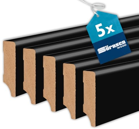Sockelleiste MDF – 16x58x2440 mm, 5 Stück, schwarz RAL 9005 lackiert | Sörnsen Wood Sockelleiste – hochwertige Fußleisten mit Cube-Profil – Beste Qualität hergestellt in Norddeutschland