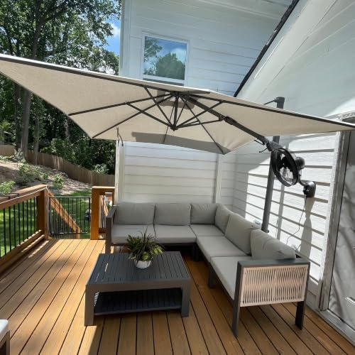 PURPLE LEAF Parasol Déporté 2,7 x 3,6 m Rectangulaire UPF 50+ Gris Galet | Inclinaison à gauche et à droite, Protection UPF 50+, Rotation à 360°, 6 niveaux d’inclinaison, Parasol de jardin extérieur