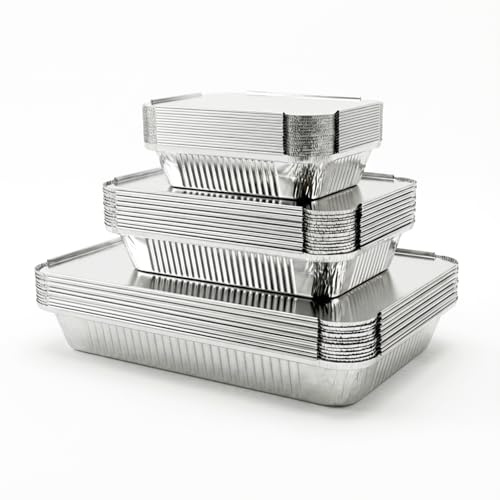Xinfuquan Aluschalen Grill mit Deckel, 36 Stück | 1900ml, 650ml, 410ml, 12 Stück