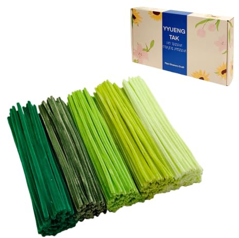 YYUENG TAK 300 Pezzi Scovolini Ciniglia Verde con Occhi Mobili(5 Tonalità) | Green Pipe Cleaner (30CM x 6mm),Scovolini Colorati per Lavoretti:Fiori,Animali,Decorazioni per la Casa e Attività Creative