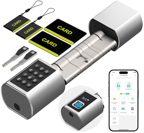 Smart Lock eLinkSmart Elektronischer Türzylinder Fingerabdruck, PIN, RFID/NFC, App & Schlüssel | WLAN-Gateway für Fernzugriff | Verstellbar 60–130mm | IP65 wasserdicht | Airbnb Zeitschlüssel | USB-C