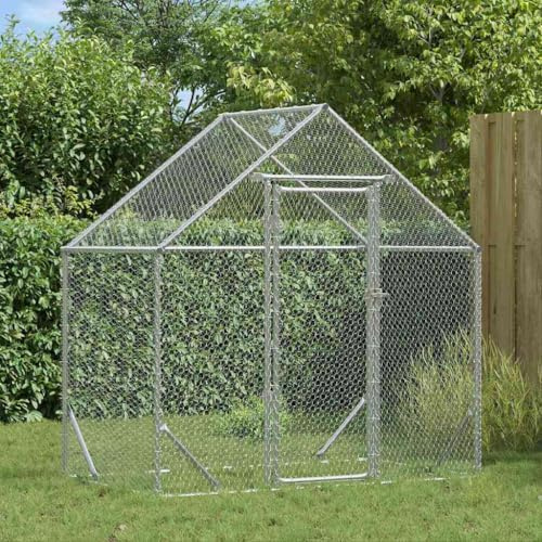mzdioop kycklingbur silver 170 x 100 x 177 cm galvaniserat stål för små djur stallinhägnad gnagarvoljärer frigående utlopp habitat bostäder med robust skydd och enkel konstruktion för säker