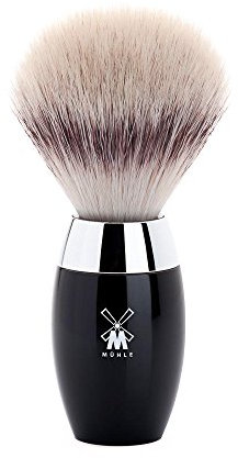 MÜHLE Kosmo Rasierpinsel - Rasurpinsel aus Silvertip Fibre - schwarzer Edelharz-Griff - Metallakzenten - Handarbeit - vegan
