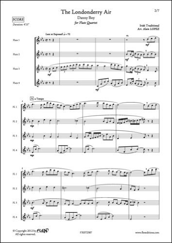 CLASSICAL SHEET MUSIC - The Londonderry Air - TRADITIONAL - Flute Quartet
