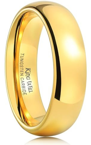 King Will GLORY 6mm 24k Gold Plated High Polished Comfort Fit Domed Tungsten Ring Wedding Band 11