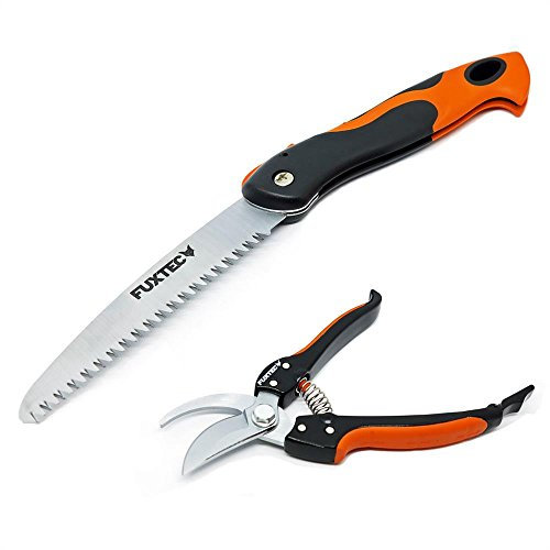 Set sécateur et scie pliante FUXTEC 2 outils de jardin à main - couteau-scie et sécateur jardin pour coupe de branches vignes fleur qualité premium