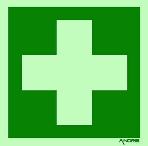 Rettungszeichen Symbolschild Erste Hilfe ISO Soft Kunststoff nachleuchtend & selbstklebend 150x150mm Orig. ANDRIS®