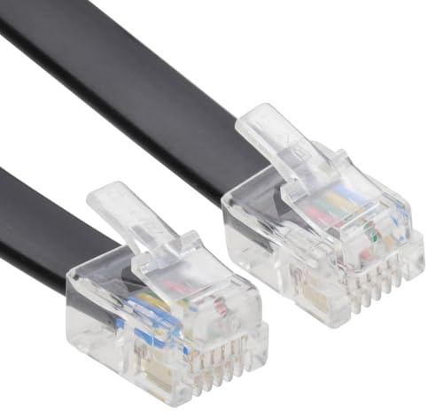 kenable RJ12 to RJ12 Crossover Cable 6P6C Plug to Plug for Phone Systems and PBX Switchboards Black 3m