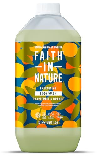 Faith In Nature Natural Grapefruit & Orange Body Wash, Energising Shower Gel, Vegan & Cruelty Free, No SLS or Parabens, 5L Refill Pack