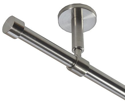 BASIT Gardinenstange Deckenmontage 1 läufig 200 cm lang Edelstahl Look Set Metall I 1-läufige Vorhangstange Deckenmontage Ø16mm I 120-600cm wählbar D11