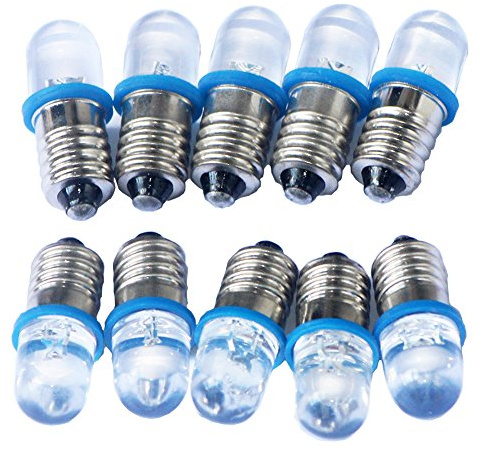 GutReise 10x E10 DC 3V Blue Spotlight LED Lamps Light Bulbs + 10pcs E10 Lamp Socket Base