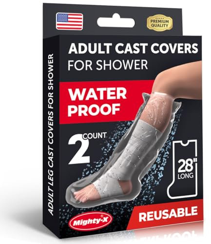 Mighty-X Waterproof Leg Cover for Shower - 2pk - Tight Seal - Reusable Adult Half Leg Cast Protectors - - Easy to Use for Plaster on Knee, Ankle, and Foot
