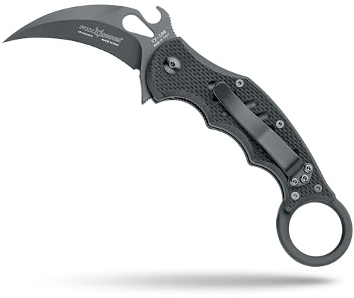 Fox Knives FX-599 G10 Black Emerson Wave Folding Karambit, Rapid One-Handed Deployment, Teflon Coating, Black Idroglider Blade Finish, Pocket Clip