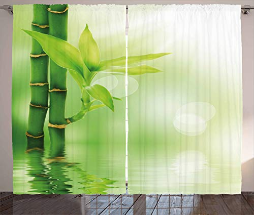 ABAKUHAUS Pflanze Rustikaler Gardine, Bambus aus Wasser, Schlafzimmer Kräuselband Vorhang mit Schlaufen und Haken, 280 x 225 cm, Smaragdgrün