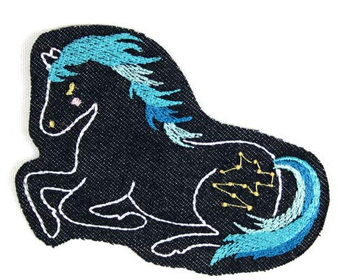 Bügelbild Pferd H/B 7,4 x 10,4cm Aufbügler türkis Pony Applikation Bügelflicken blau Aufbügler Mädchen Jungen Bio Jeans Flicken zum aufbügeln von flickli