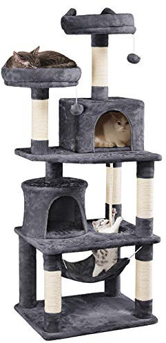 Yaheetech Rascador para Gatos de 158 cm Grande Arbol para Gatos Adultos Torre de Gatos Casita Juego para Mascota Gris Oscuro