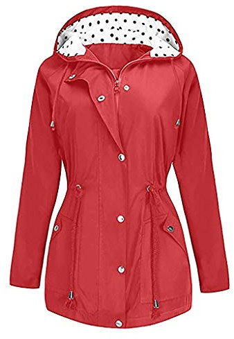 Xmiral Impermeabile Donna Pioggia con Cappuccio Leggero Portatile Antipioggia Giacca Donna (XXL,6- Rosso)