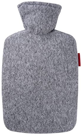 Hugo Frosch Wärmflasche Klassik 1,8l – Made in Germany – mit weichem Strickbezug Filzoptik Grau – große, auslaufsichere & geruchsneutrale Bettflasche – langlebig & mit waschbarem Bezug
