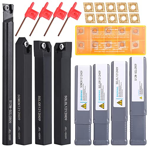 VerRich Indexierbare Drehwerkzeuge 1/2 12 mm Schaft 14-teiliges Set,4 Stück Metall-Drehwerkzeughalter mit 10 Stück CMT09T304 Hartmetalleinsätzen Klinge