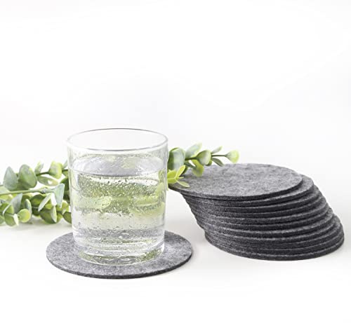 Set mit 12 grauen Getränke-Untersetzern aus Filz, 10,2 x 10,2 cm – runder Untersetzer für Getränke, saugfähig – Tassenmatten – schützt Möbel vor Hitze, Flecken, Kratzern und Kondensation