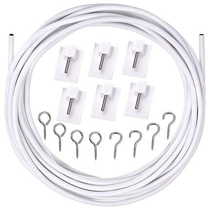 XCOZU Curtain Wire with Self-adhesive Hooks, Net Curtain Wire, Net Curtain Wire and Hook Set, Curtain Wire Hooks and Eyes Net Curtain Rods Hanging Cord Kit(3 Meters, 4 Pairs)