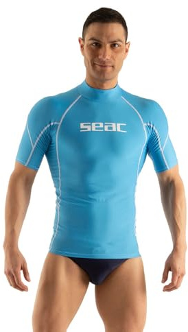 Seac RAA Short Evo Man, Maglia protettiva Rash Guard per snorkeling e nuoto anti UV, S, azzurro