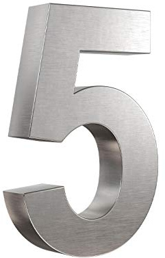 3D Hausnummer 5 Edelstahl V2A Arial Hausnummernschild Gebäudenummer Türnummer für die Montage im Außenbereich Rostfrei Witterungsbeständig Pflegeleicht Schriftart Arial