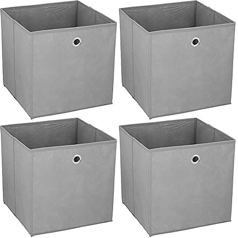 Murago - 4er Set Faltbox ca. 30x30x30 cm Grau Aufbewahrungsbox faltbar Aufbewahrungs Körbe Einschub Korb Boxen Box Stoff Regalkorb Klappbox Organizer