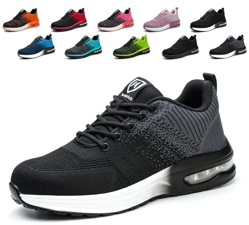 Hitopteu Chaussure de Securite Homme Femmes Legere Basket Securite Respirante avec Embout en Acier Chaussures de Travail Antidérapantes