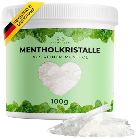 AVIDA ZEN Mentholkristalle 100g, natürliche Menthol Kristalle in wiederverschließbarer Dose, Sauna Kristalle aus Minzöl, ideal für einen vitalisierenden Saunaaufguss