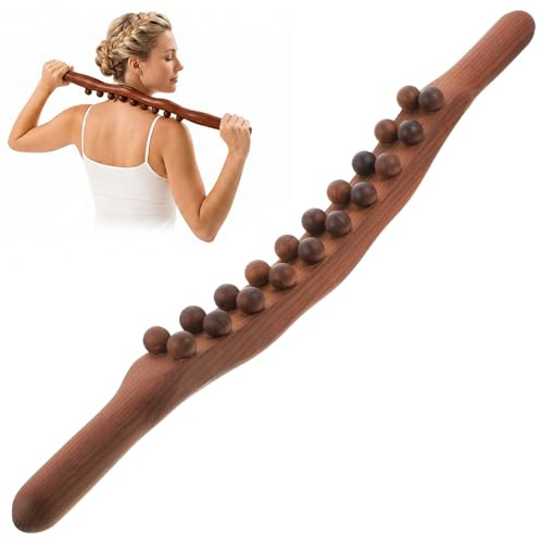Operitacx Gua Sha Wooden Therapy Stab Mit 20 Perlen Massagestab Holz Faszienstab Meridian Massagewerkzeug FüR RüCkenmassage Und Muskelentspannung Schultern Nacken RüCken Arme Beine Shiva (57cm)