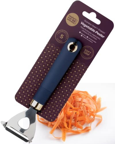 Potato Peeler for Kitchen Tool - Stainless Steel Blade Cooking Utensil. Easily Peels Carrots, Potatoes, Apples. Glides Smoothly, Makes Simple Ribbons of Ingredients. 5yr Guarantee, Blue and Gold